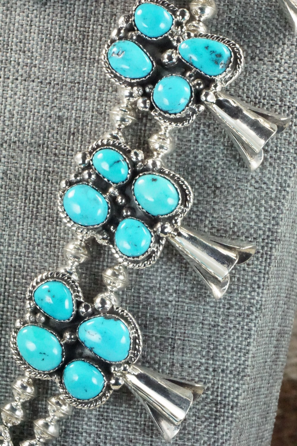 Turquoise & Sterling Silver Squash Blossom and Earrings - Vernon Johnson