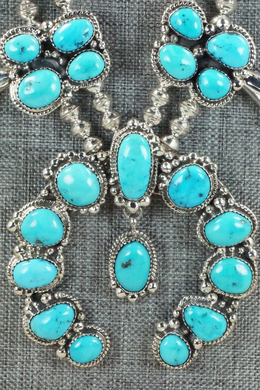 Turquoise & Sterling Silver Squash Blossom and Earrings - Vernon Johnson