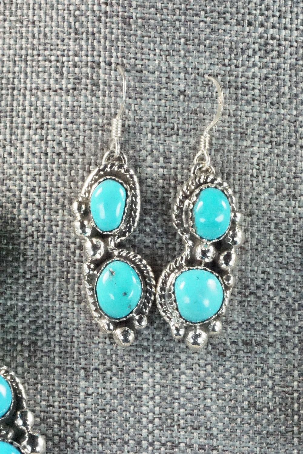 Turquoise & Sterling Silver Squash Blossom and Earrings - Vernon Johnson