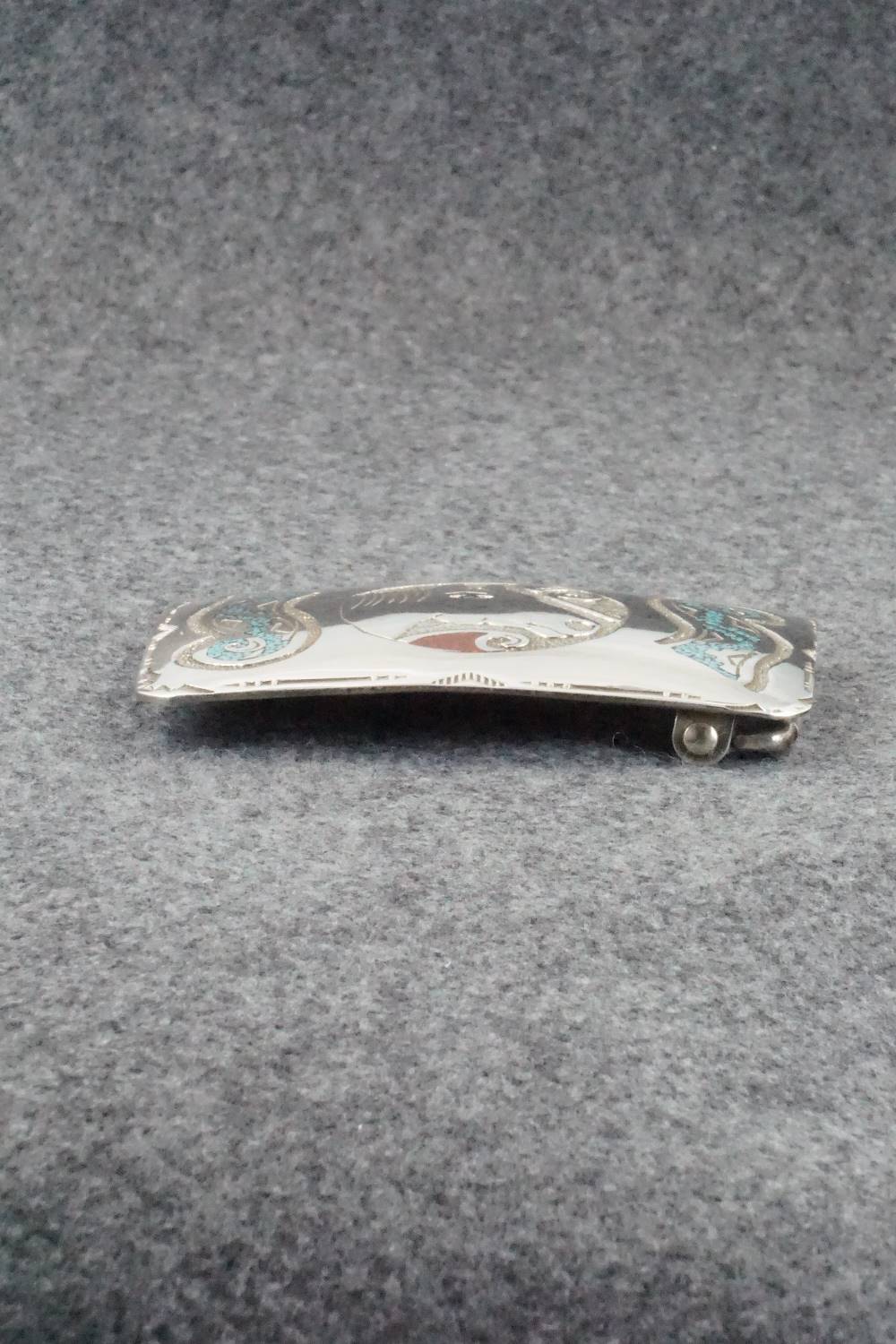 Turquoise, Coral and Sterling Silver Belt Buckle - Raymond Begay