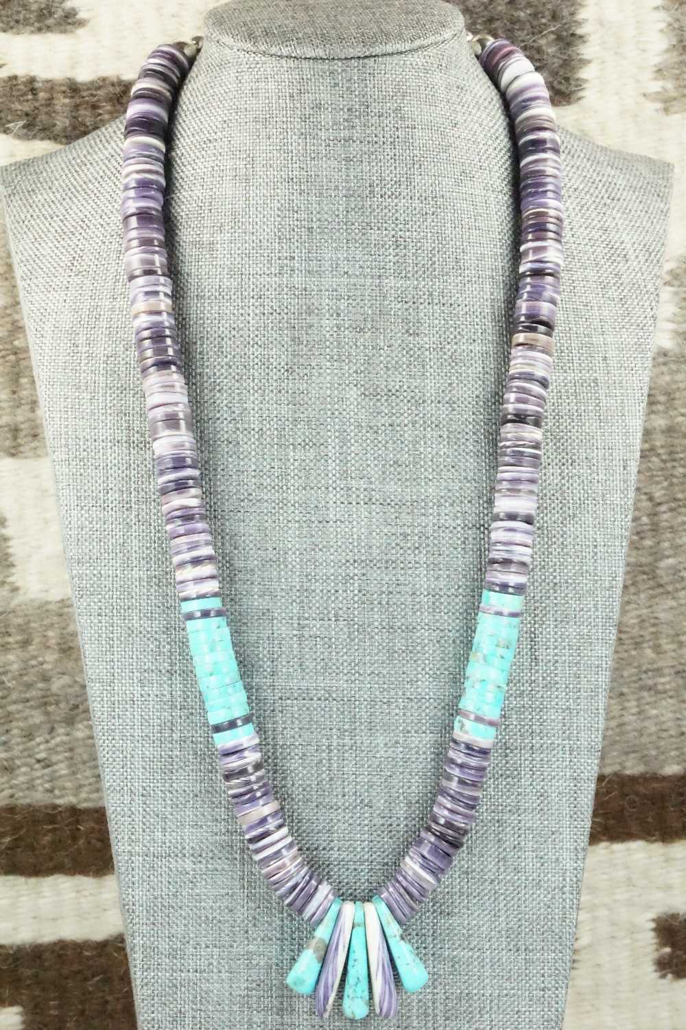 Spiny Oyster, Turquoise & Sterling Silver Necklace - Lupe Lovato