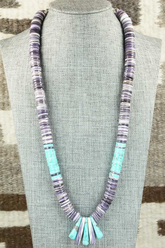 Spiny Oyster, Turquoise & Sterling Silver Necklace - Lupe Lovato