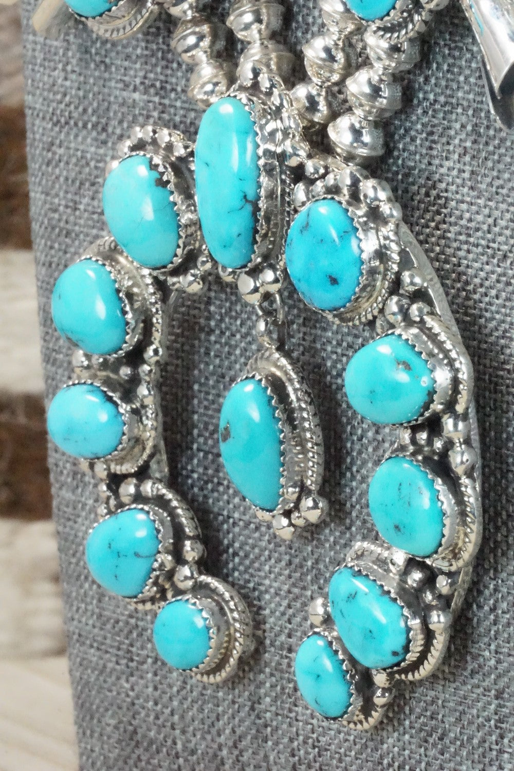 Turquoise & Sterling Silver Squash Blossom and Earrings - Vernon Johnson