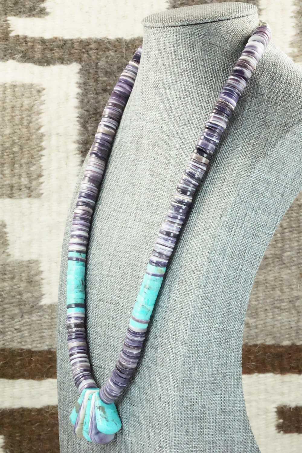 Spiny Oyster, Turquoise & Sterling Silver Necklace - Lupe Lovato