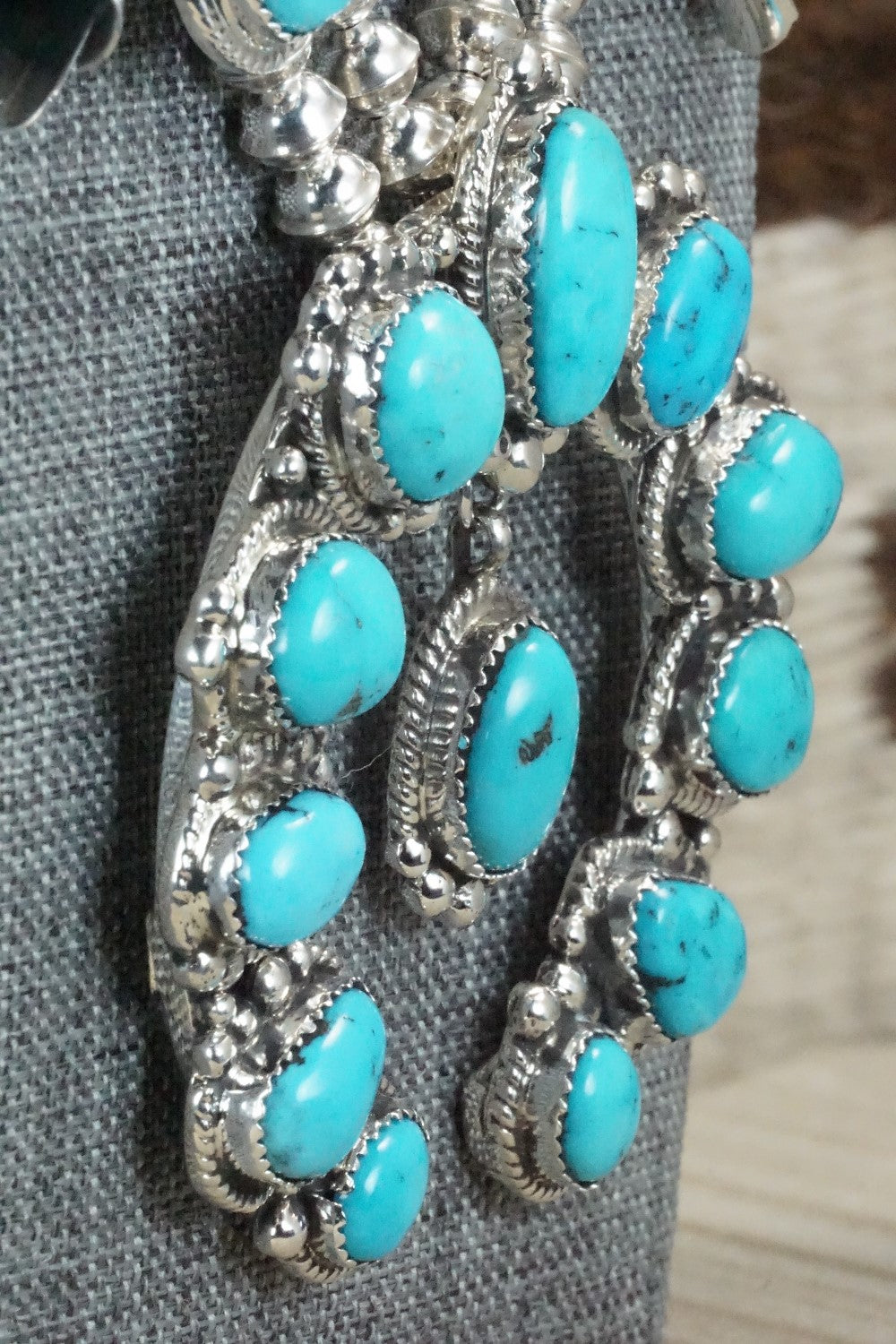 Turquoise & Sterling Silver Squash Blossom and Earrings - Vernon Johnson