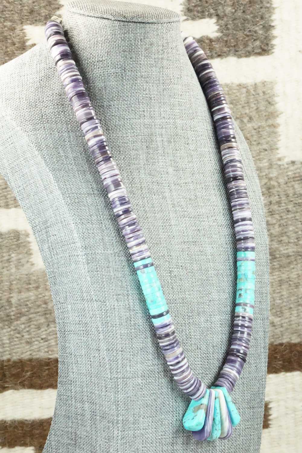 Spiny Oyster, Turquoise & Sterling Silver Necklace - Lupe Lovato
