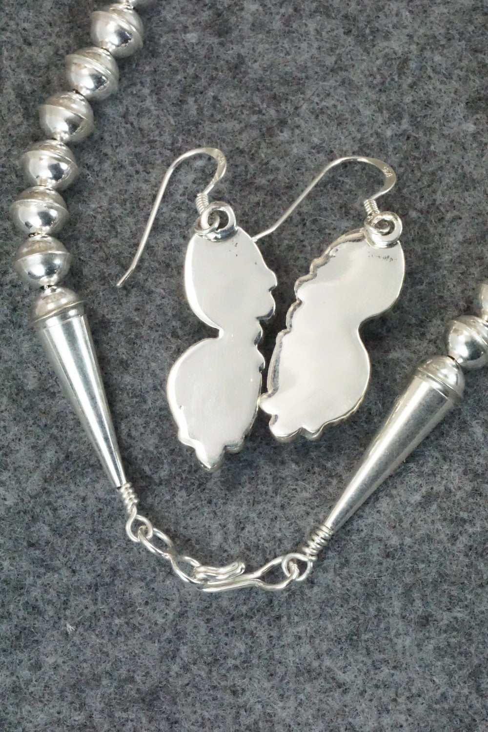 Turquoise & Sterling Silver Squash Blossom and Earrings - Vernon Johnson