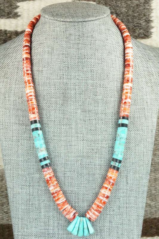 Spiny Oyster, Turquoise & Sterling Silver Necklace - Lupe Lovato