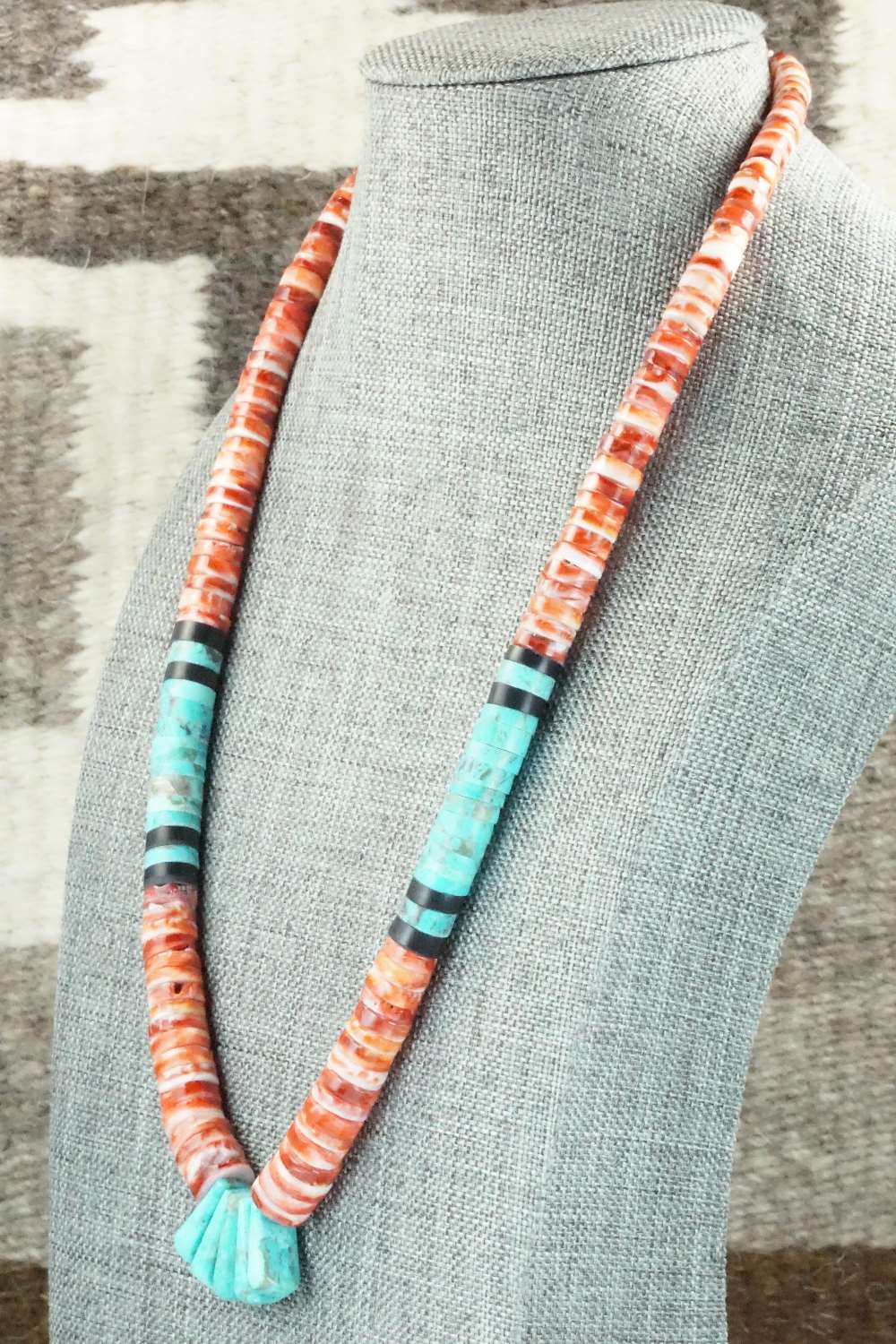 Spiny Oyster, Turquoise & Sterling Silver Necklace - Lupe Lovato