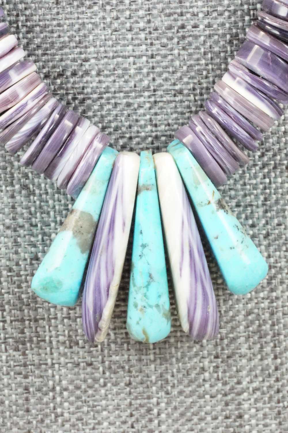 Spiny Oyster, Turquoise & Sterling Silver Necklace - Lupe Lovato