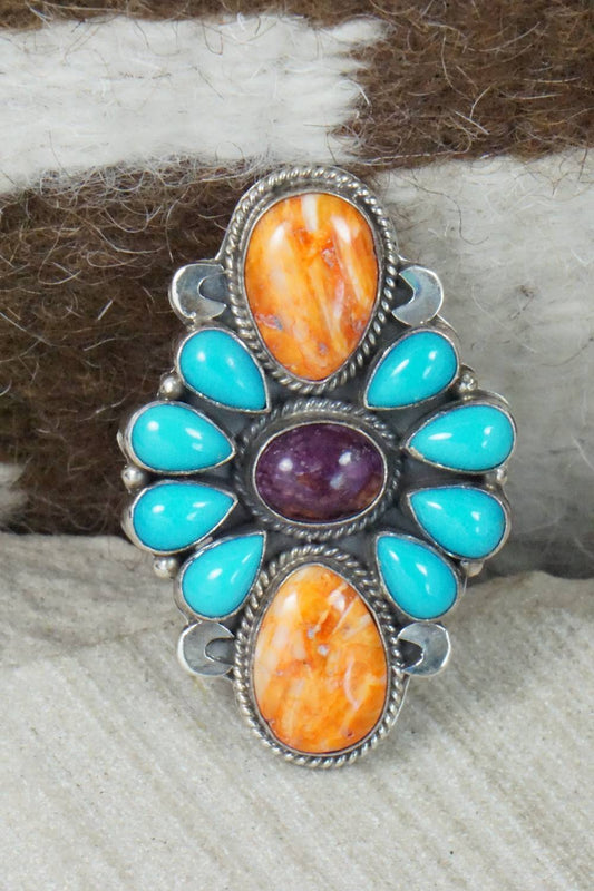 Spiny Oyster, Turquoise & Sterling Silver Ring - Navajo - Size 5.75