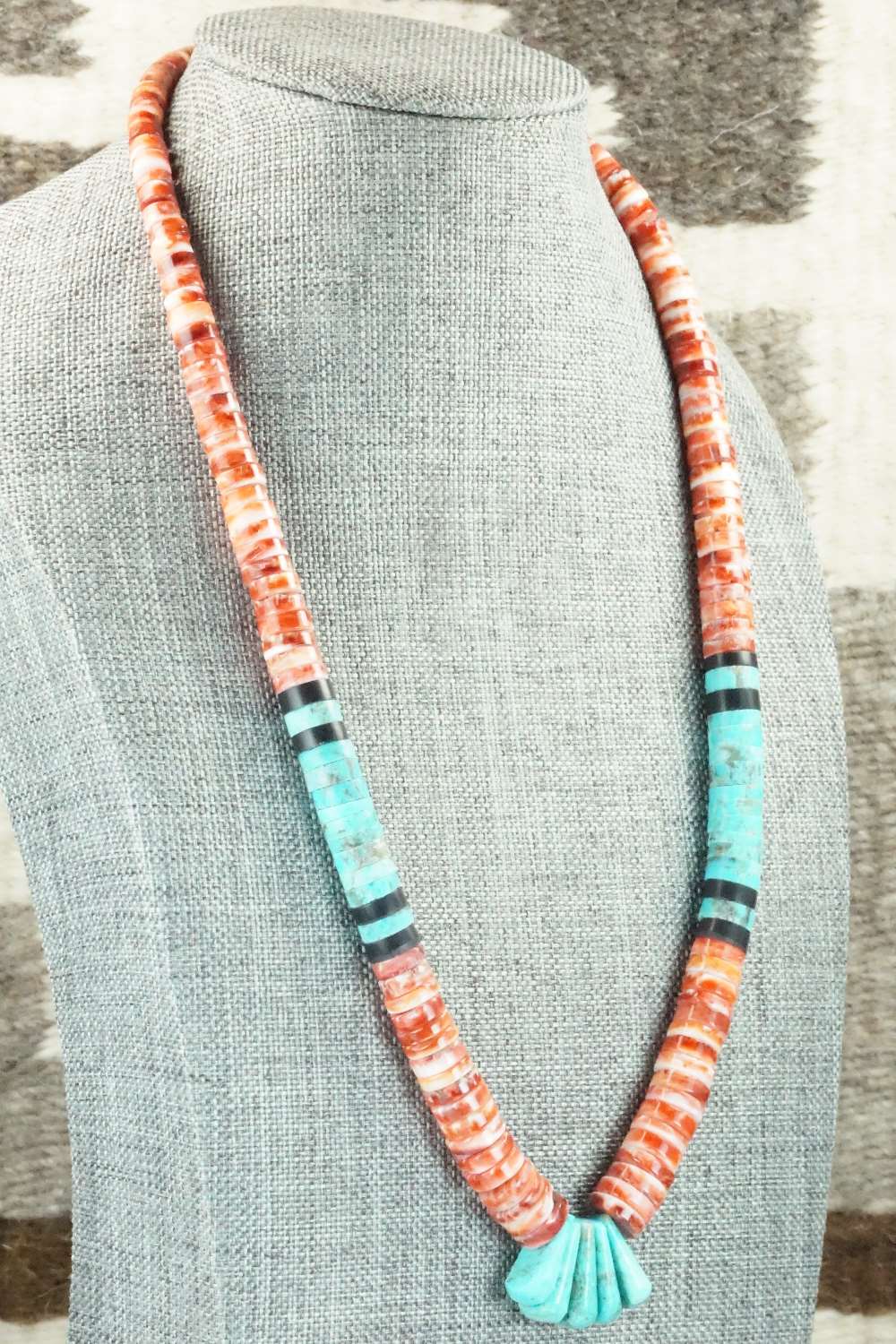 Spiny Oyster, Turquoise & Sterling Silver Necklace - Lupe Lovato