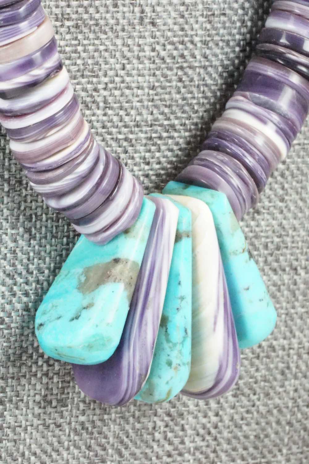 Spiny Oyster, Turquoise & Sterling Silver Necklace - Lupe Lovato