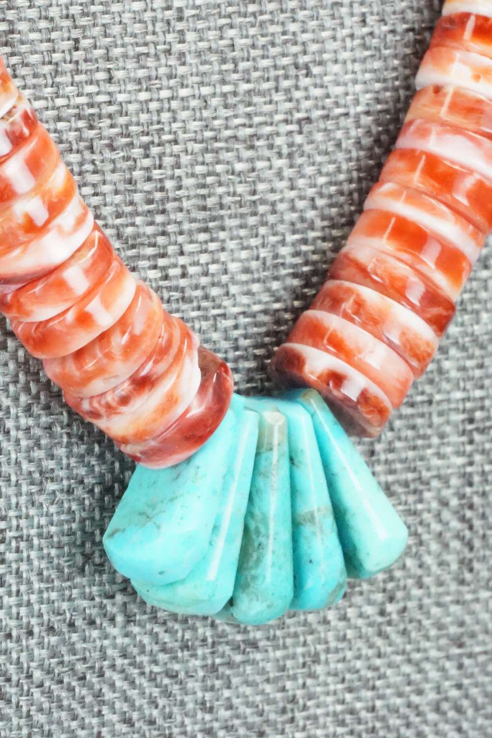 Spiny Oyster, Turquoise & Sterling Silver Necklace - Lupe Lovato