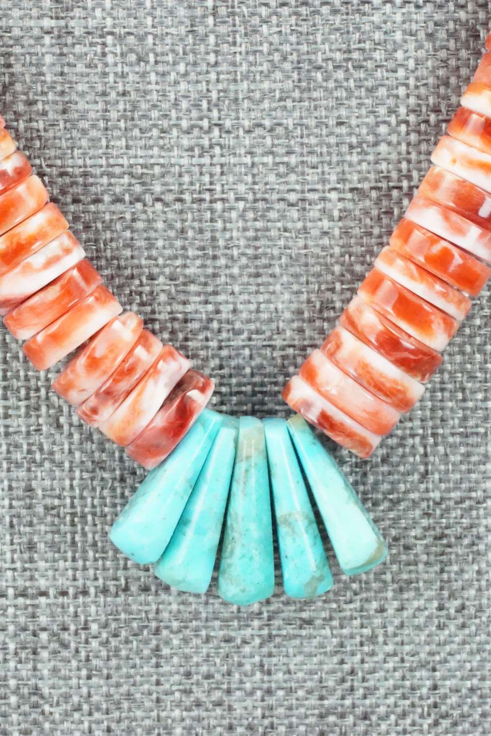 Spiny Oyster, Turquoise & Sterling Silver Necklace - Lupe Lovato