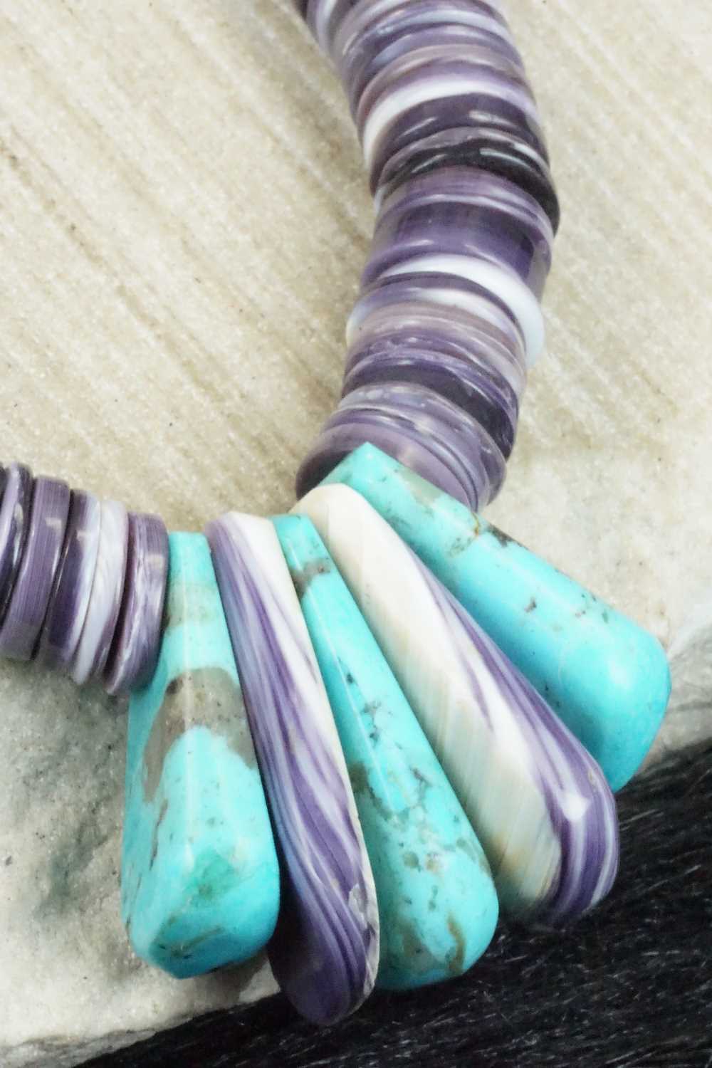 Spiny Oyster, Turquoise & Sterling Silver Necklace - Lupe Lovato