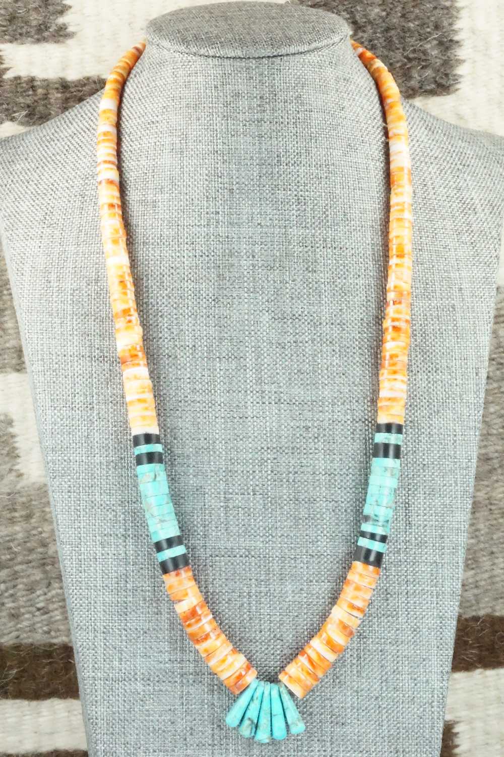 Spiny Oyster, Turquoise & Sterling Silver Necklace - Lupe Lovato