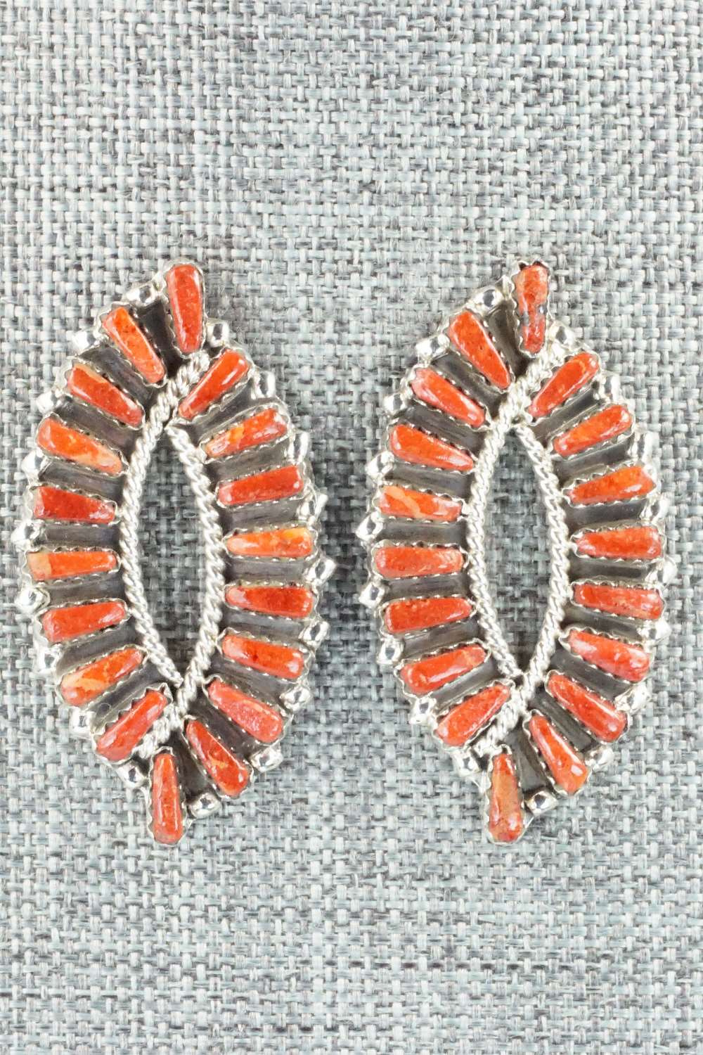 Spiny Oyster & Sterling Silver Earrings - Tamara Benally