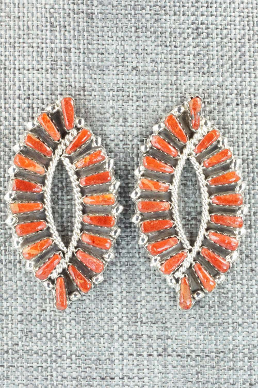 Spiny Oyster & Sterling Silver Earrings - Tamara Benally