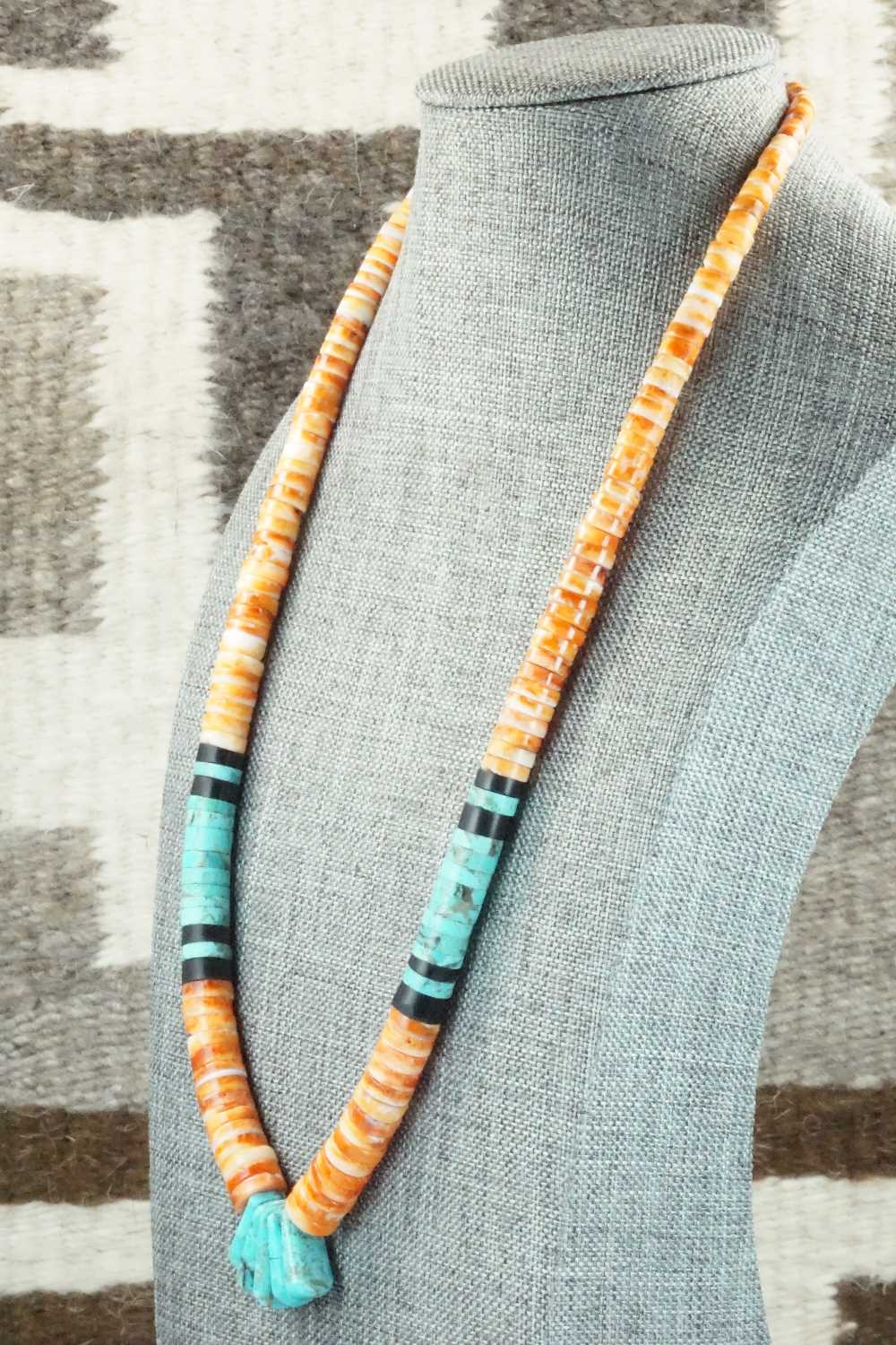 Spiny Oyster, Turquoise & Sterling Silver Necklace - Lupe Lovato