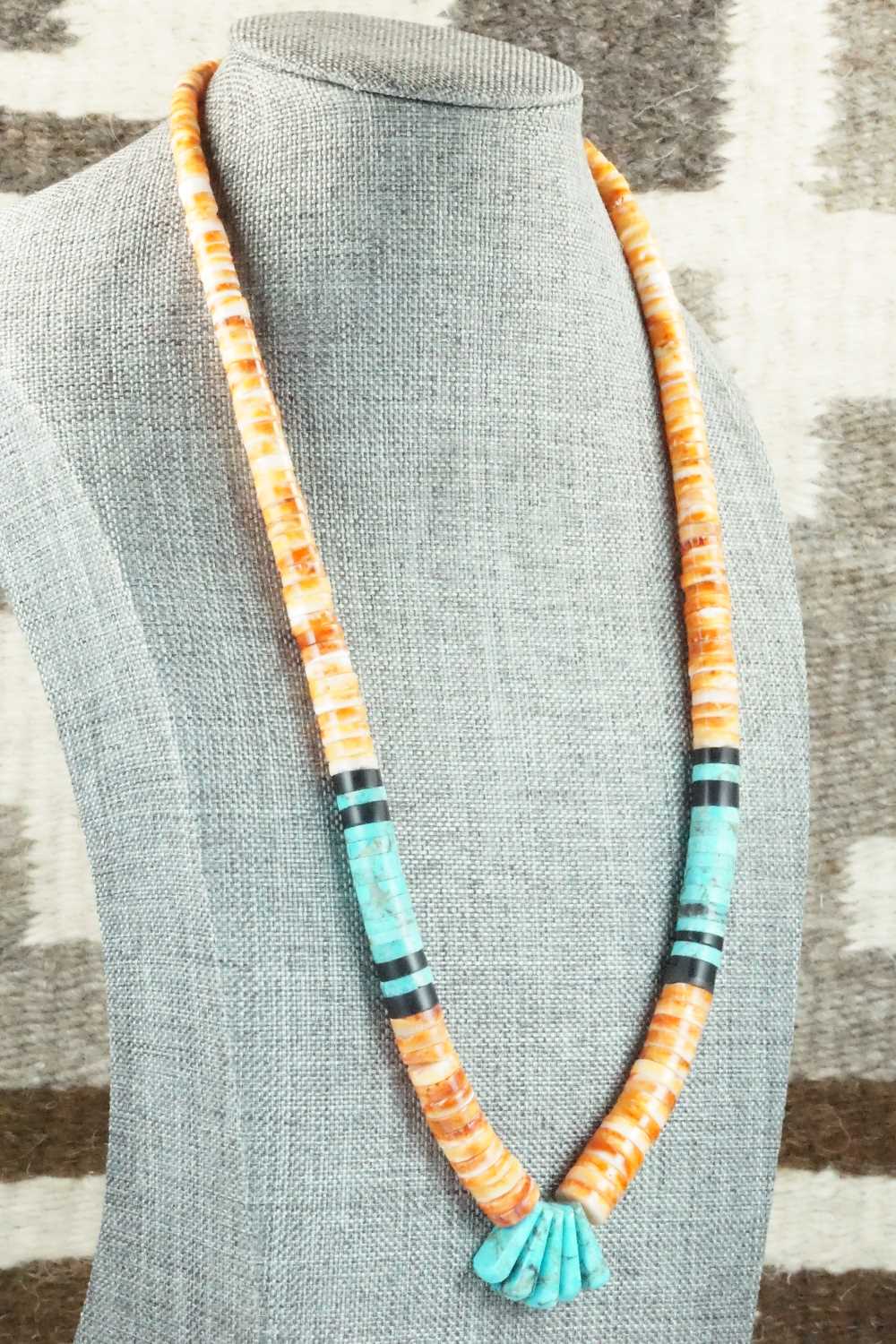 Spiny Oyster, Turquoise & Sterling Silver Necklace - Lupe Lovato