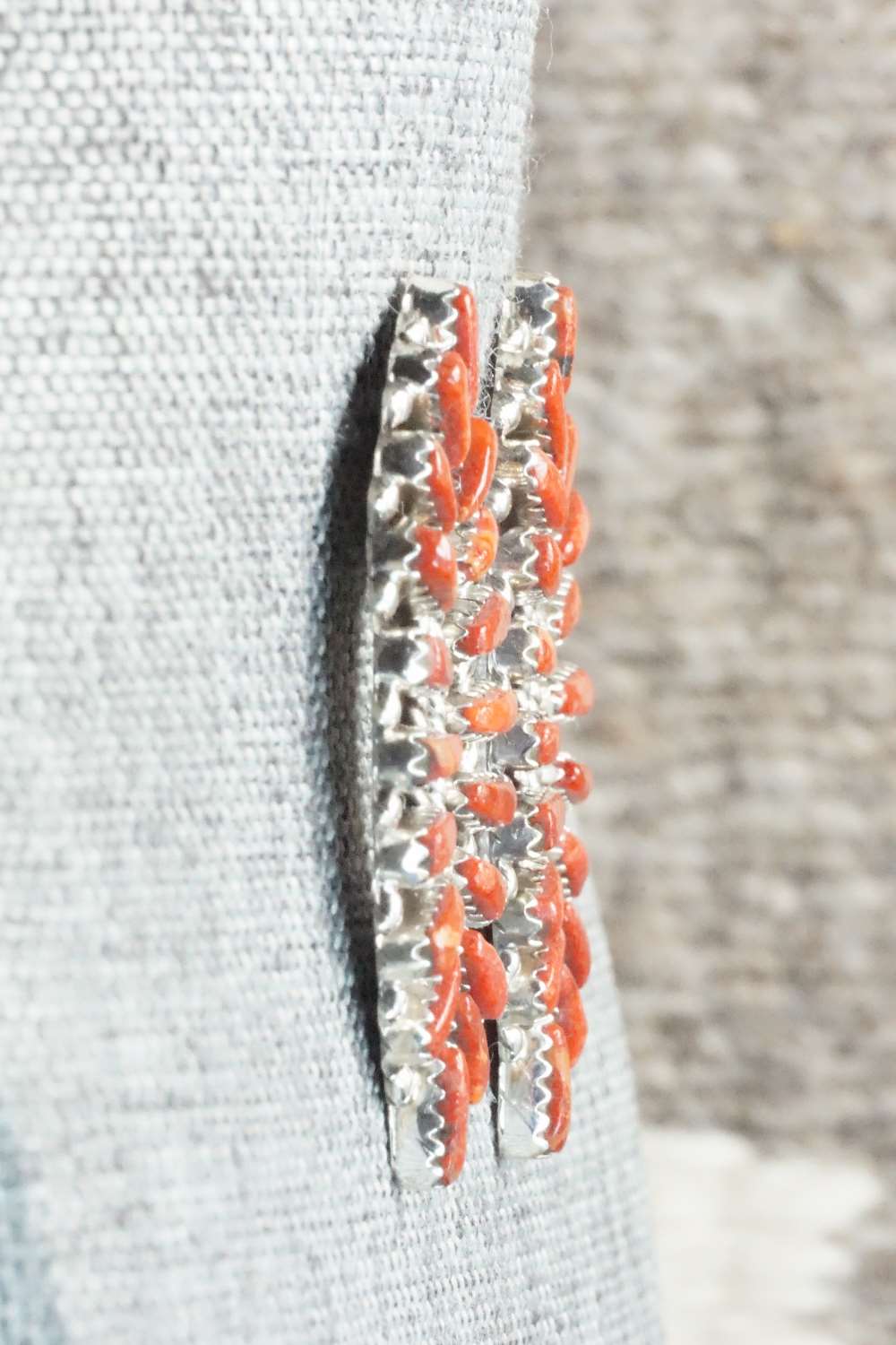 Spiny Oyster & Sterling Silver Earrings - Tamara Benally