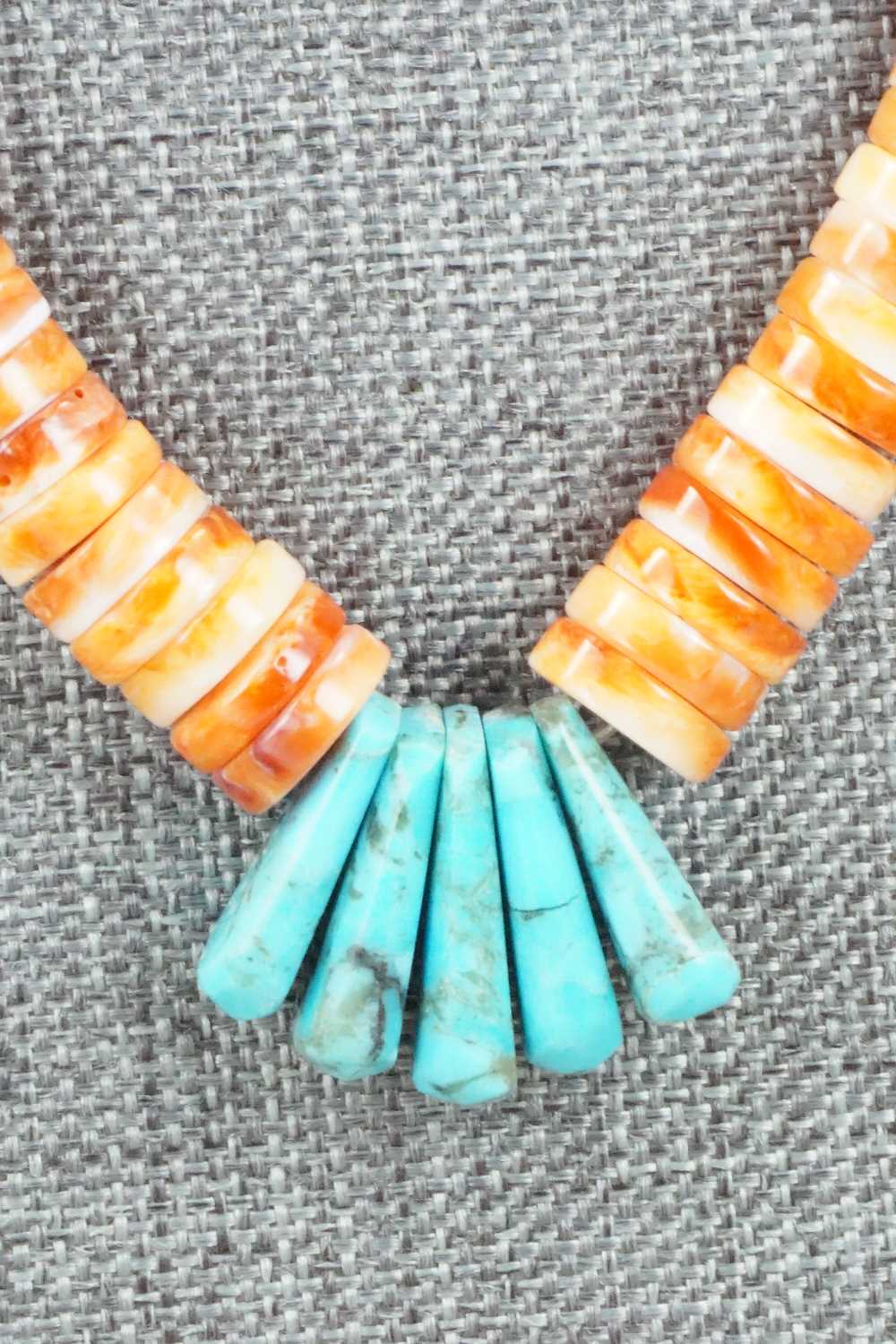 Spiny Oyster, Turquoise & Sterling Silver Necklace - Lupe Lovato
