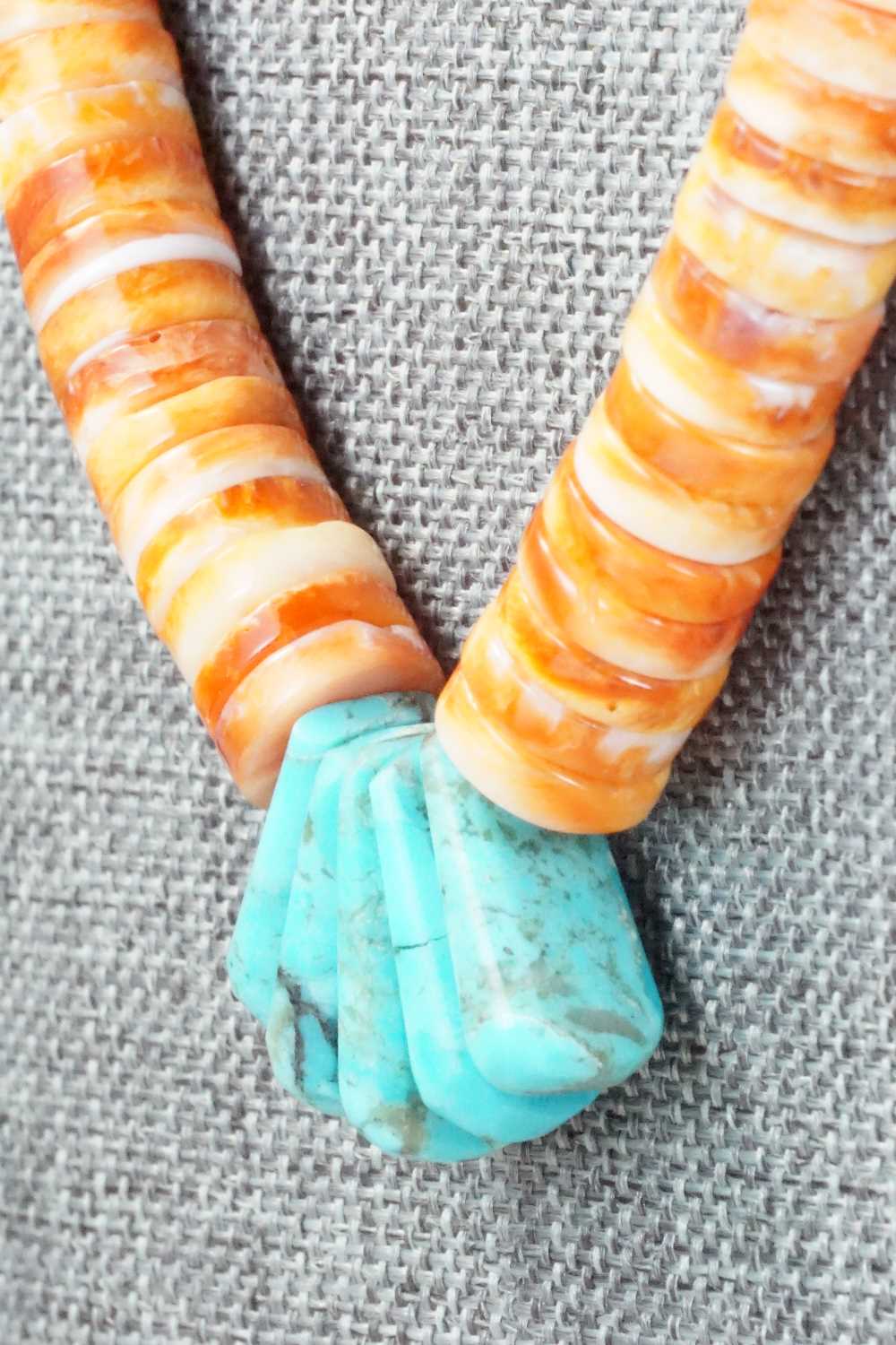 Spiny Oyster, Turquoise & Sterling Silver Necklace - Lupe Lovato