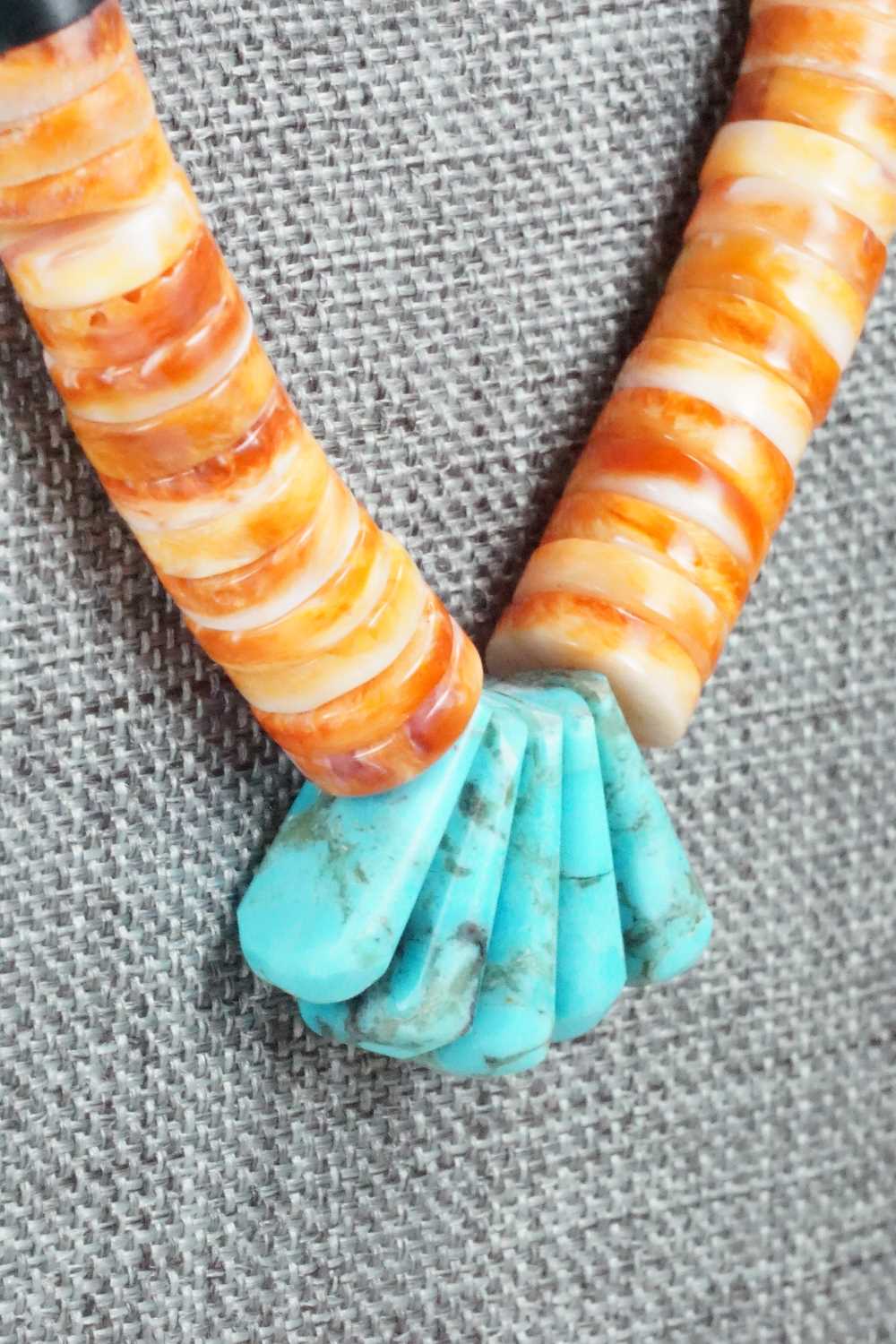 Spiny Oyster, Turquoise & Sterling Silver Necklace - Lupe Lovato