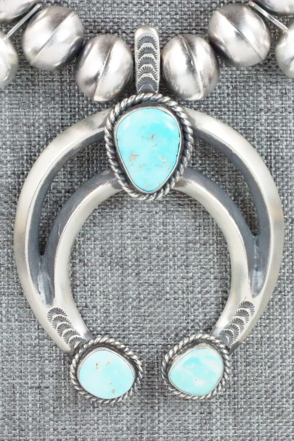 Turquoise & Sterling Silver Squash Blossom Necklace and Earrings - Chris Hale