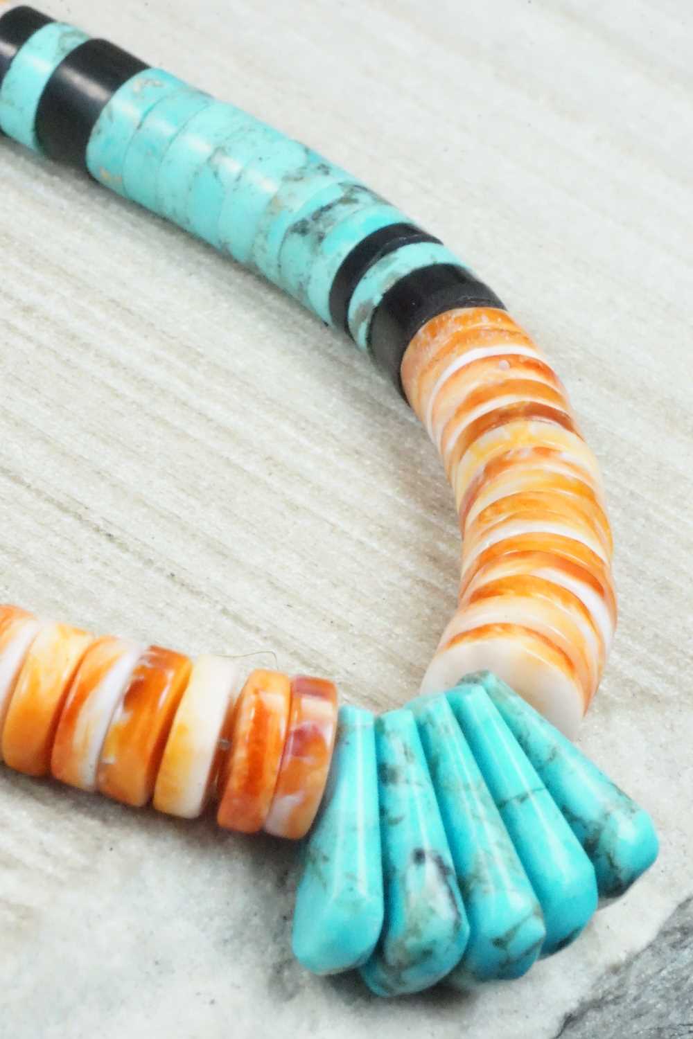 Spiny Oyster, Turquoise & Sterling Silver Necklace - Lupe Lovato