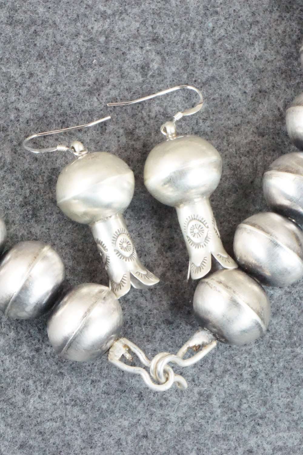 Turquoise & Sterling Silver Squash Blossom Necklace and Earrings - Chris Hale