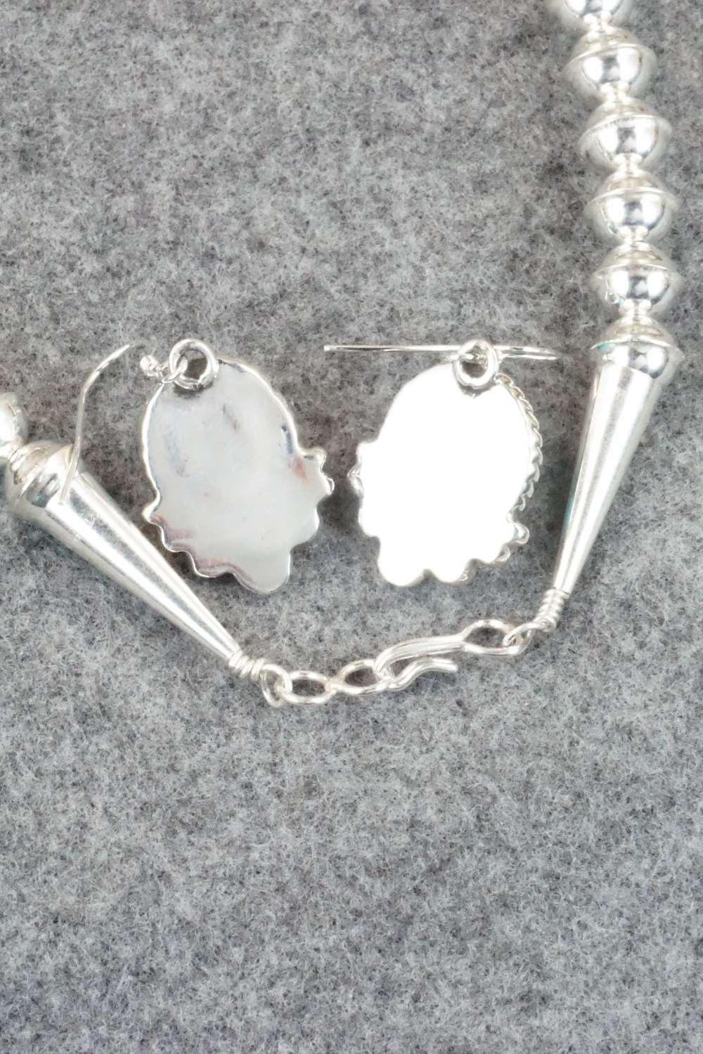 Turquoise & Sterling Silver Squash Blossom and Earrings - Vernon Johnson