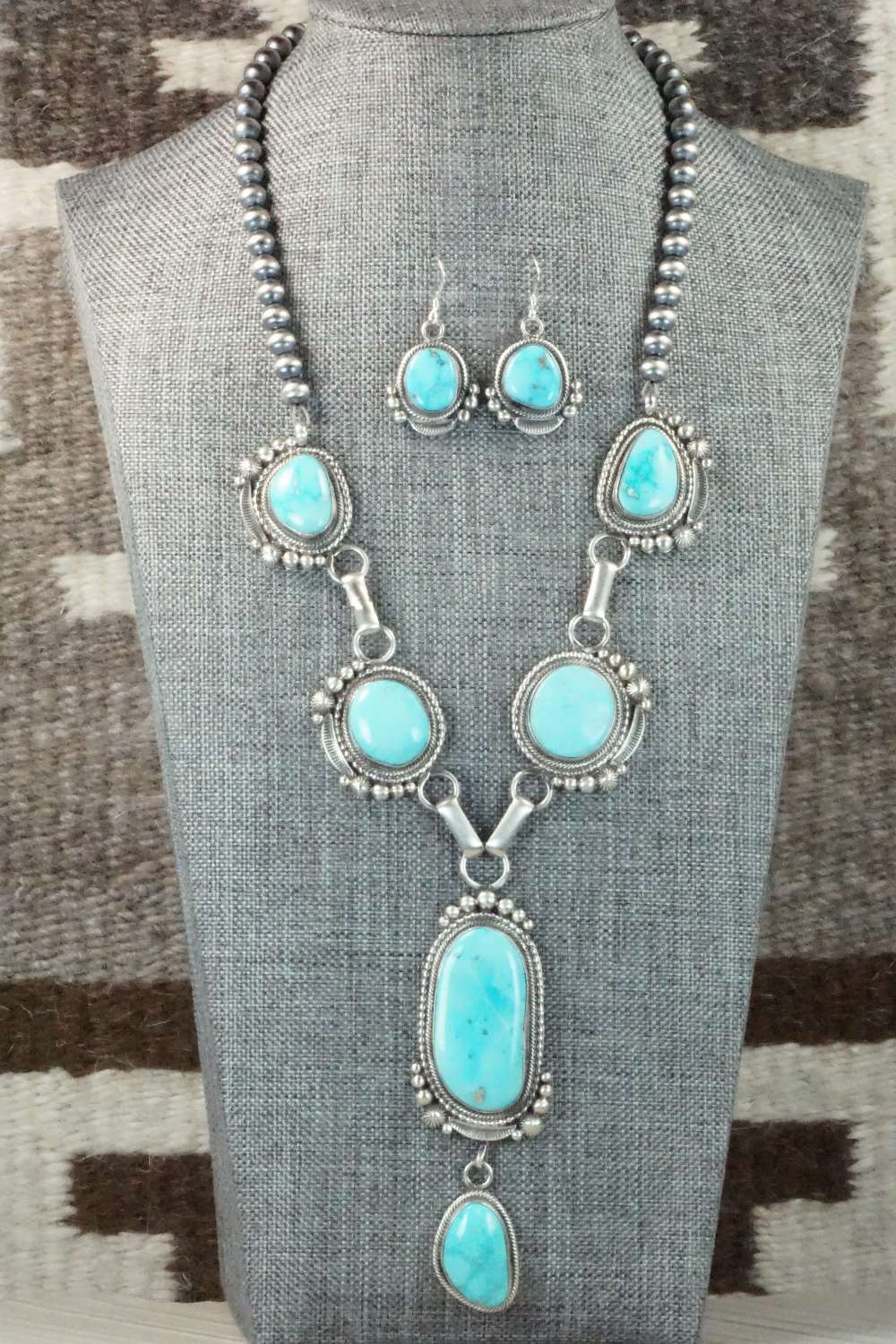 Turquoise & Sterling Silver Necklace and Earrings - Tom Lewis