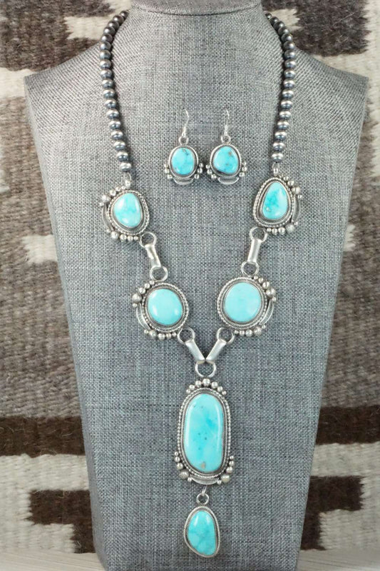 Turquoise & Sterling Silver Necklace and Earrings - Tom Lewis