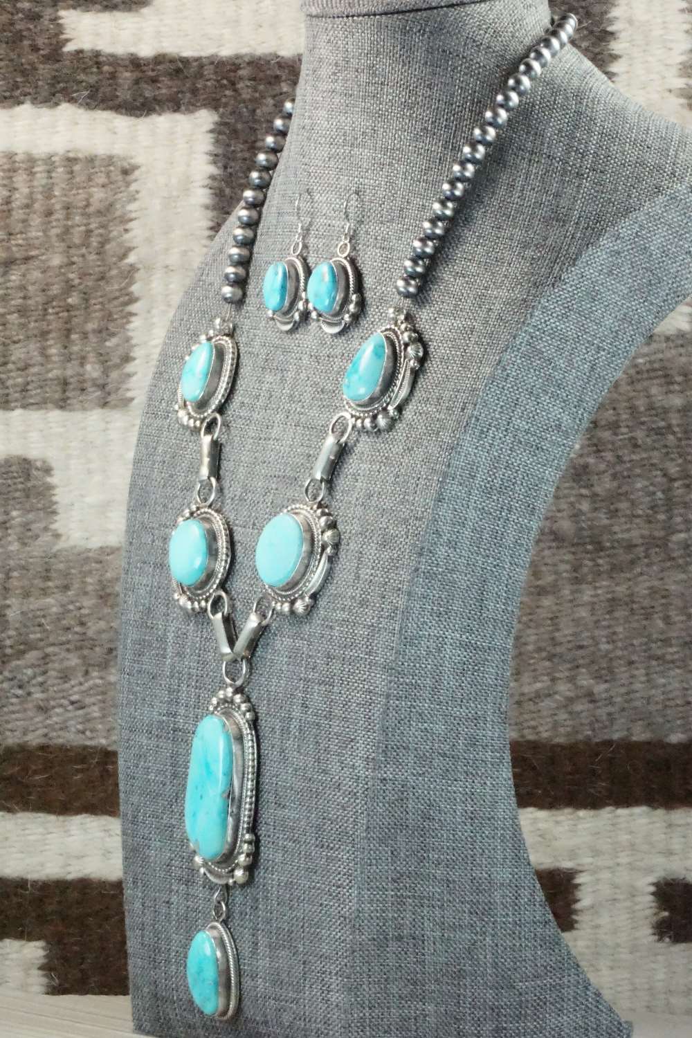 Turquoise & Sterling Silver Necklace and Earrings - Tom Lewis