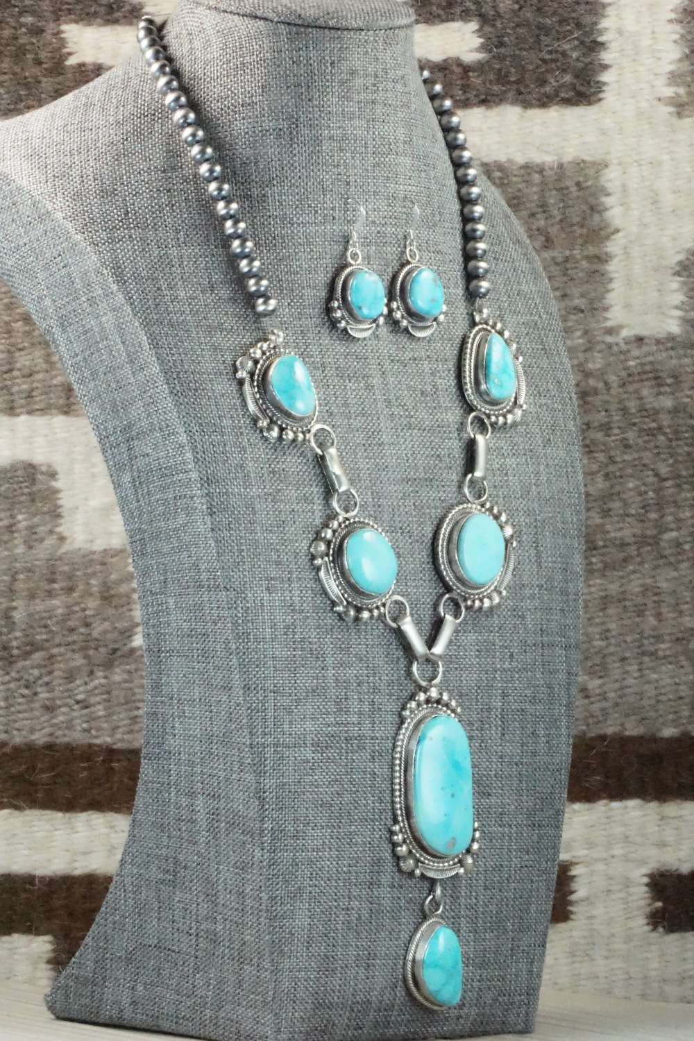 Turquoise & Sterling Silver Necklace and Earrings - Tom Lewis