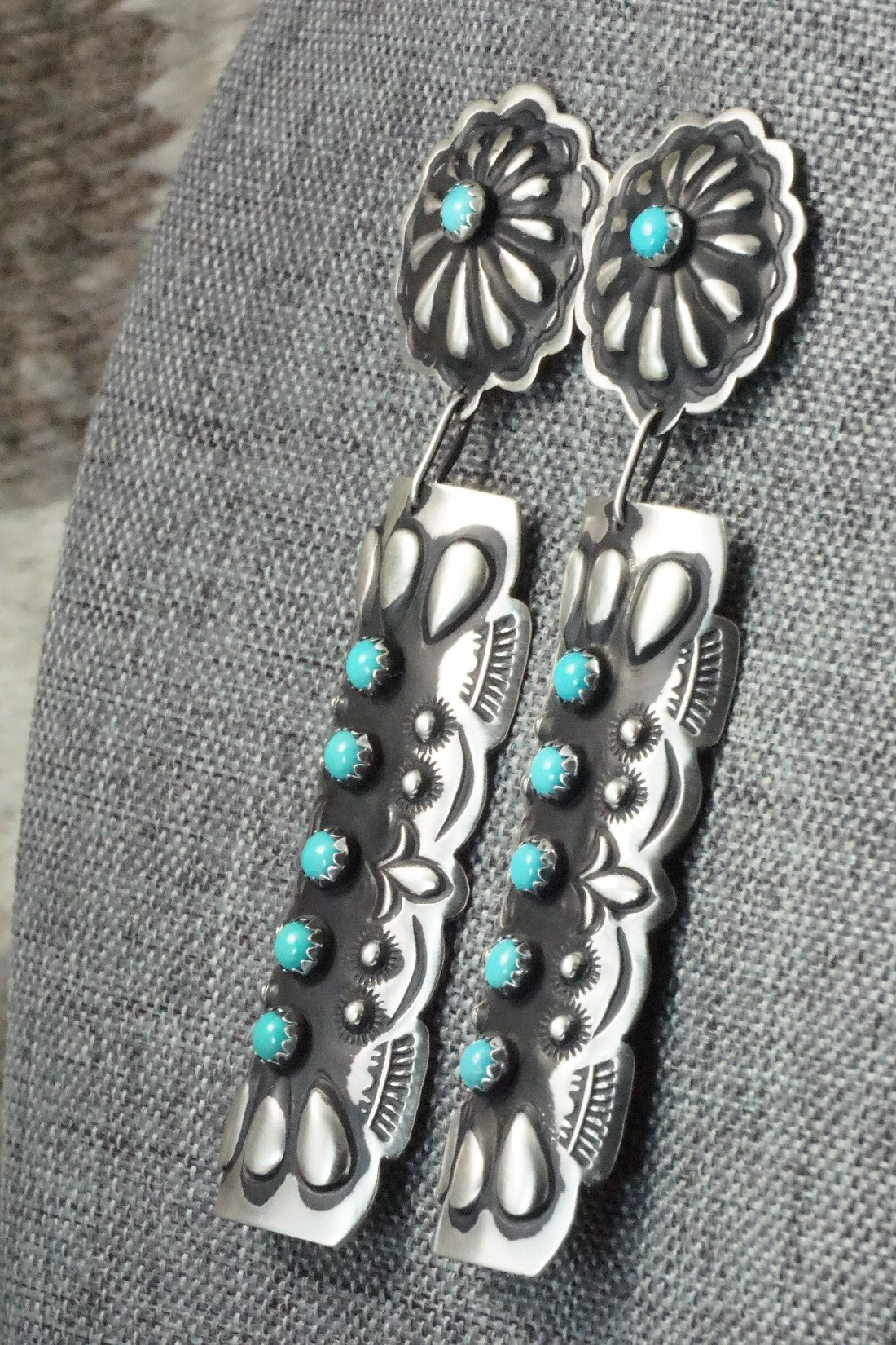 Turquoise & Sterling Silver Earrings - Leander Tahe