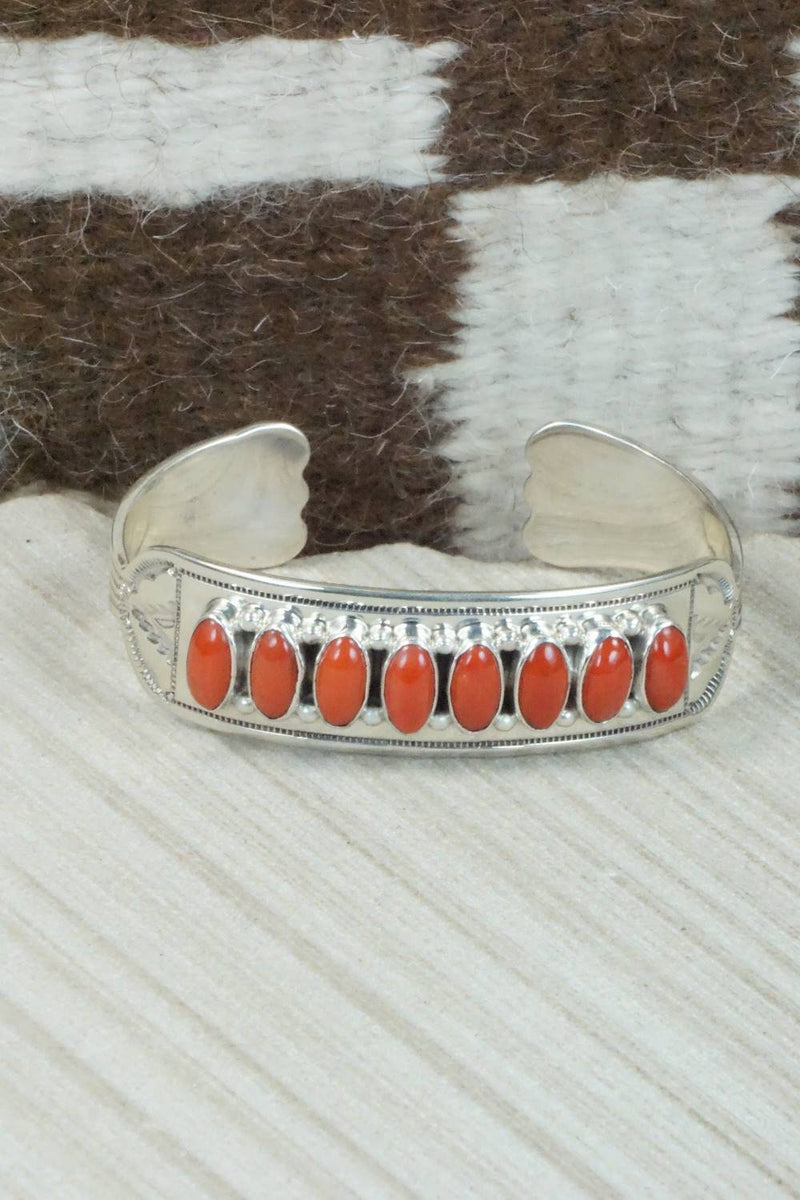 Coral and Sterling Silver Bracelet - Navajo