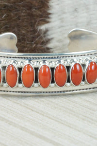 Coral and Sterling Silver Bracelet - Navajo