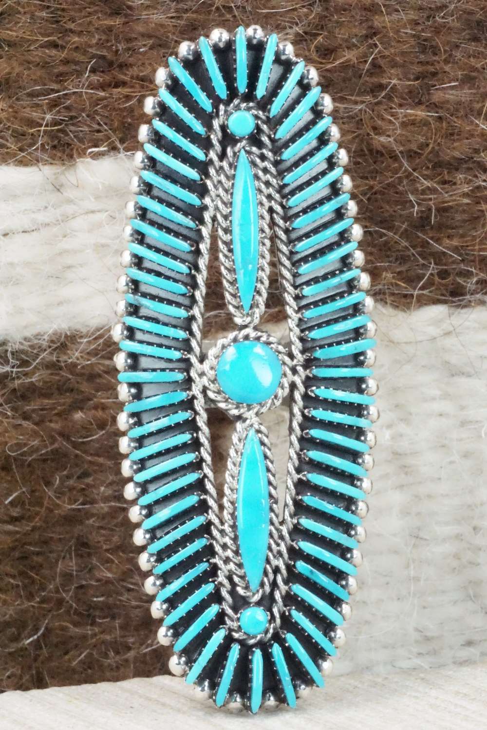Turquoise & Sterling Silver Ring - Edmund Cooeyate - Size 7.5