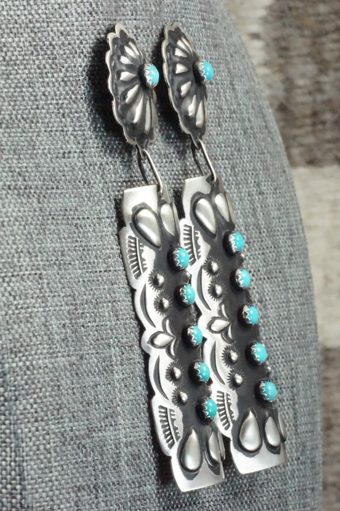 Turquoise & Sterling Silver Earrings - Leander Tahe