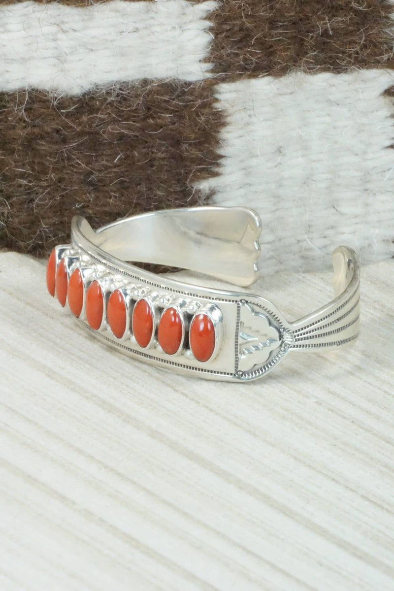 Coral and Sterling Silver Bracelet - Navajo
