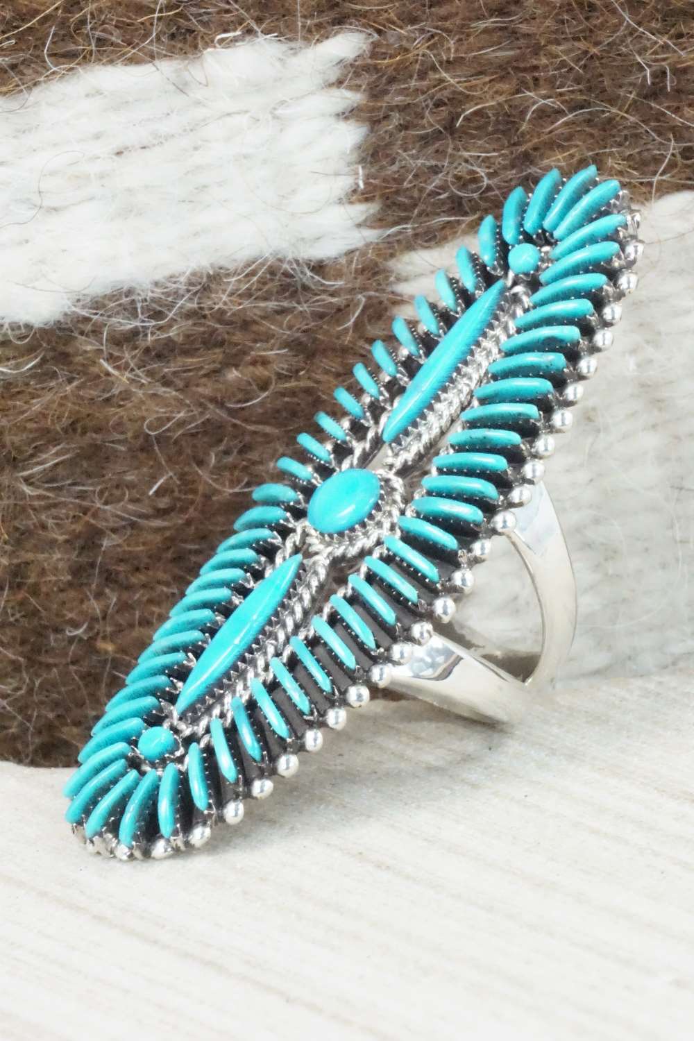 Turquoise & Sterling Silver Ring - Edmund Cooeyate - Size 7.5