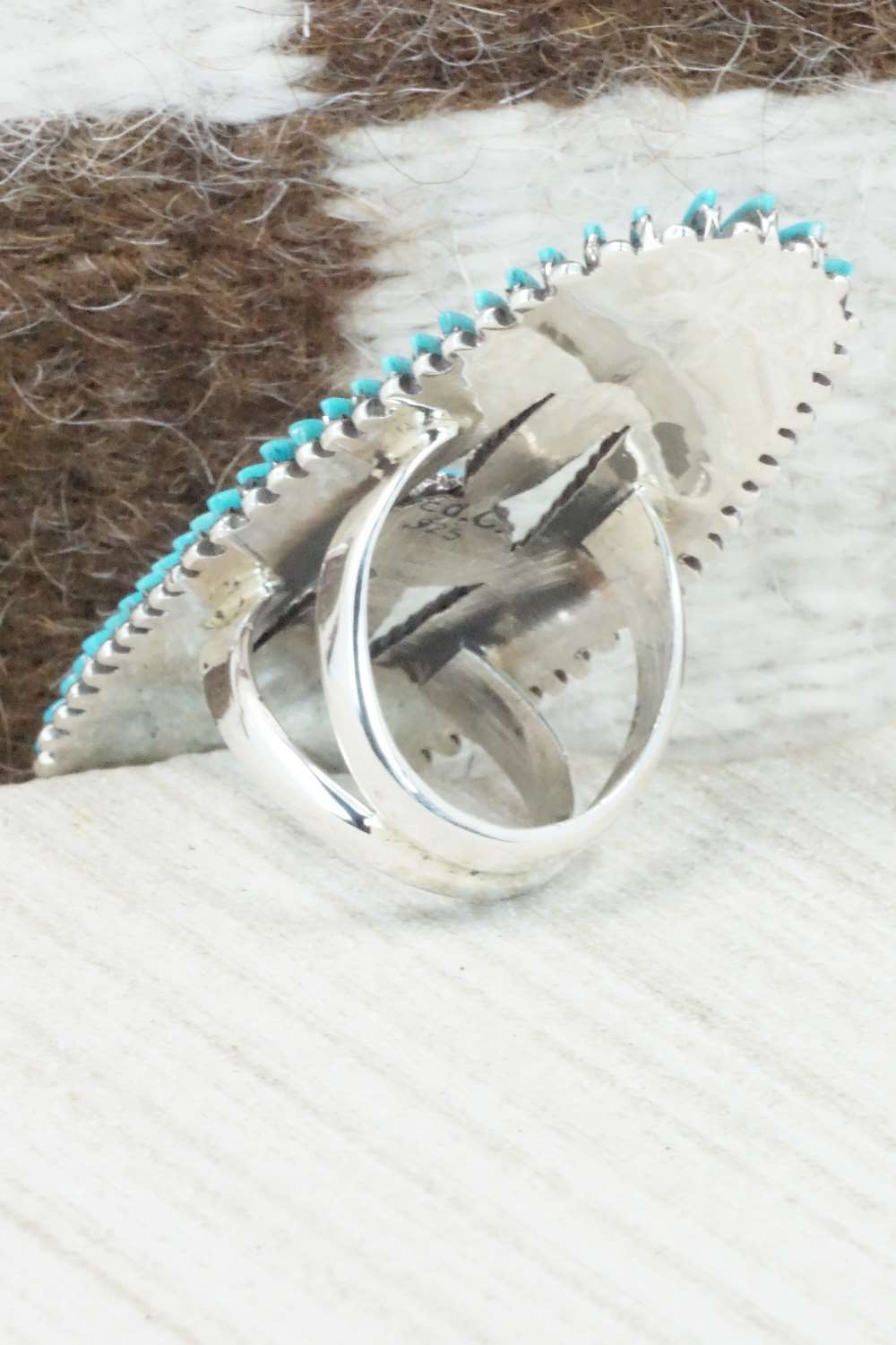 Turquoise & Sterling Silver Ring - Edmund Cooeyate - Size 7.5