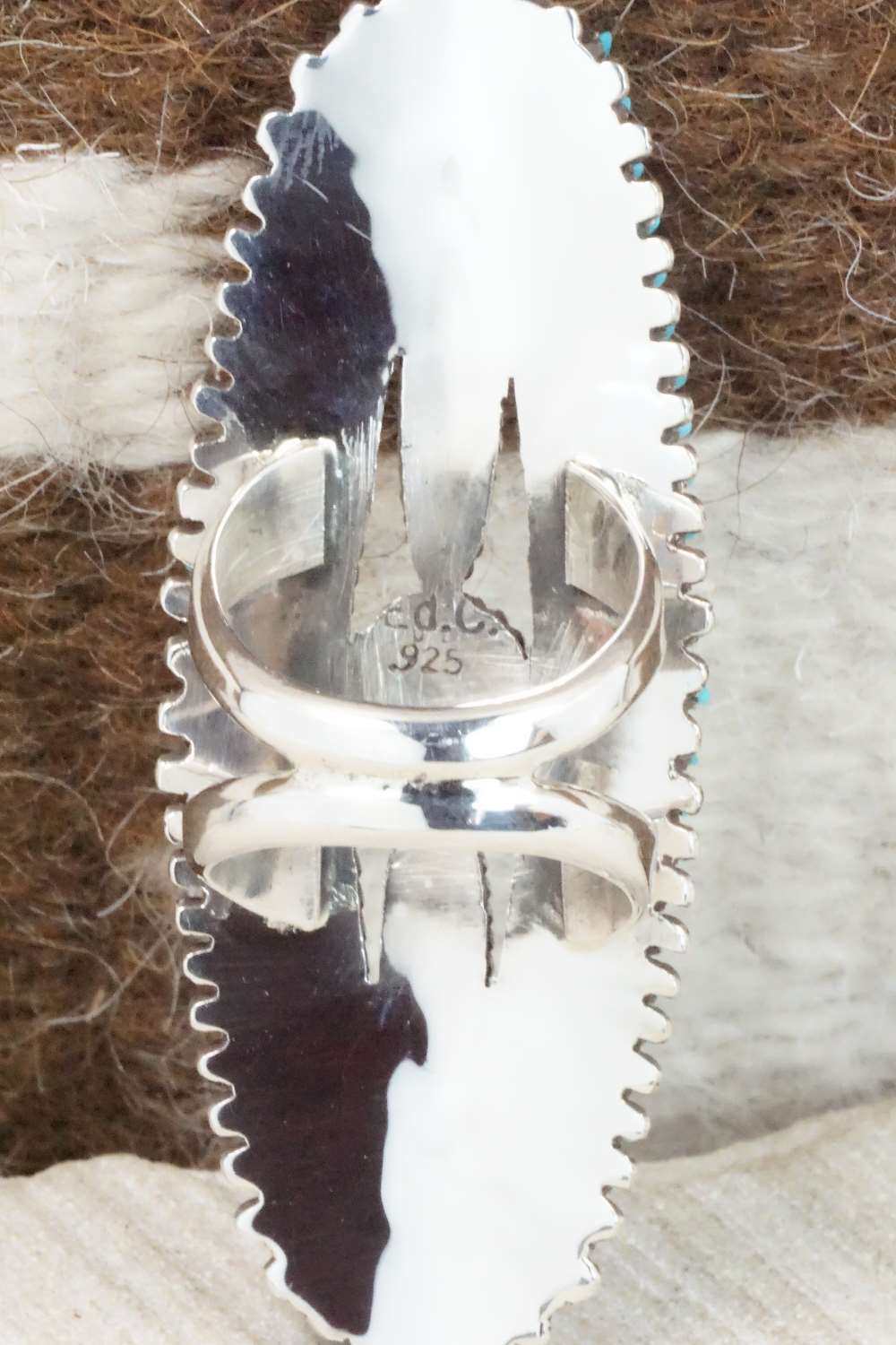 Turquoise & Sterling Silver Ring - Edmund Cooeyate - Size 7.5