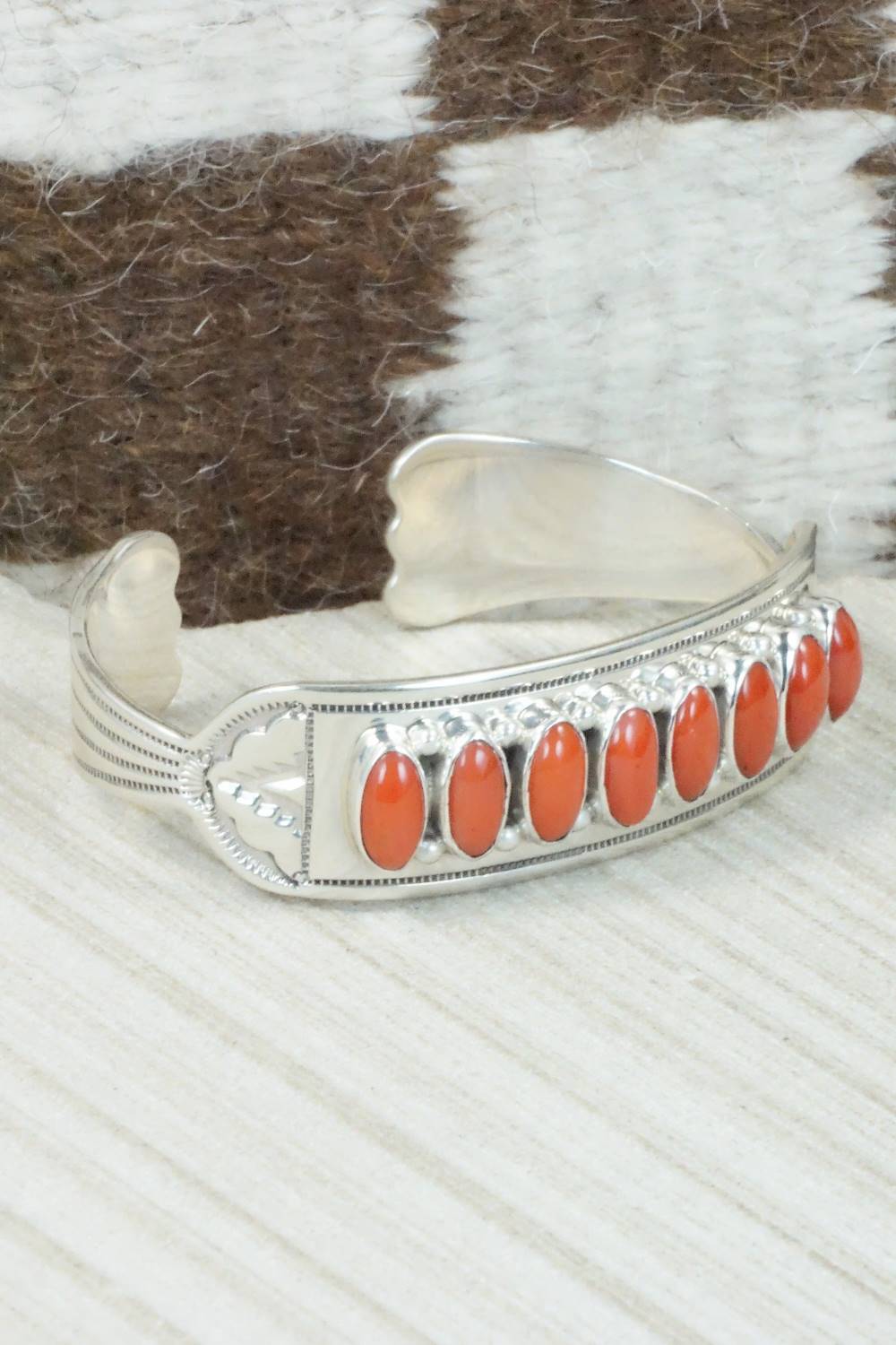 Coral and Sterling Silver Bracelet - Navajo