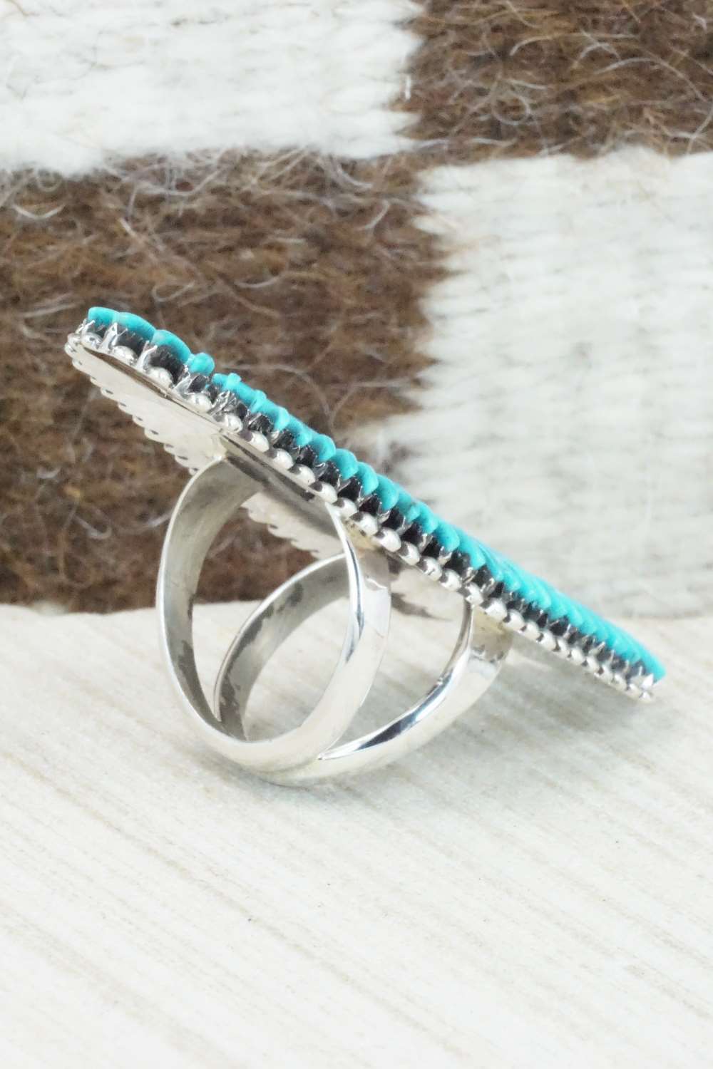 Turquoise & Sterling Silver Ring - Edmund Cooeyate - Size 7.5