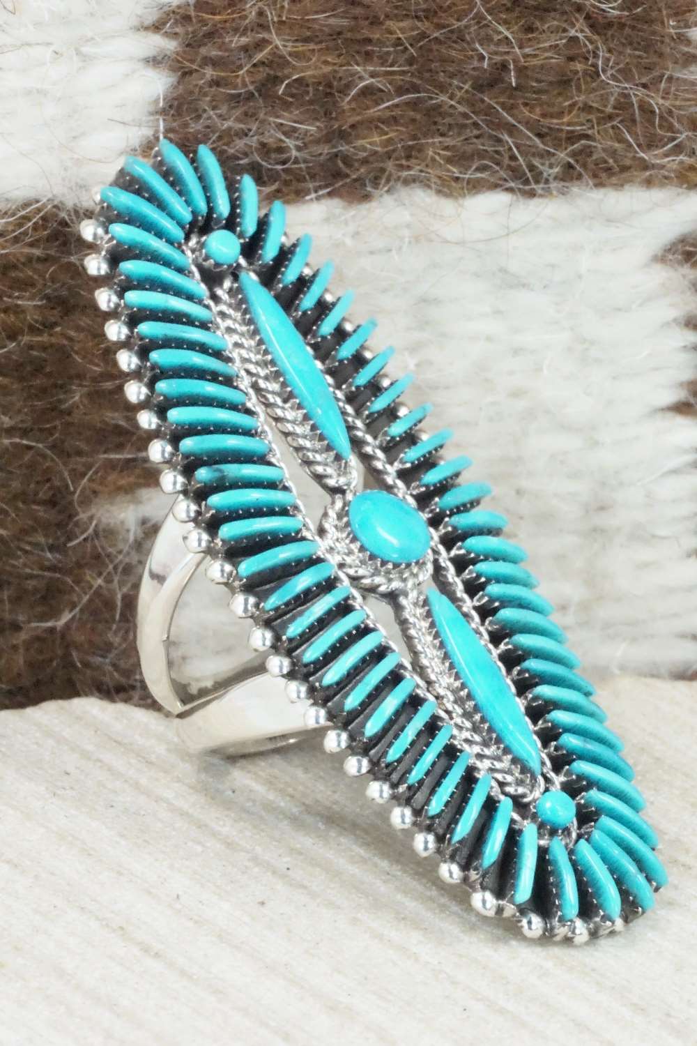 Turquoise & Sterling Silver Ring - Edmund Cooeyate - Size 7.5
