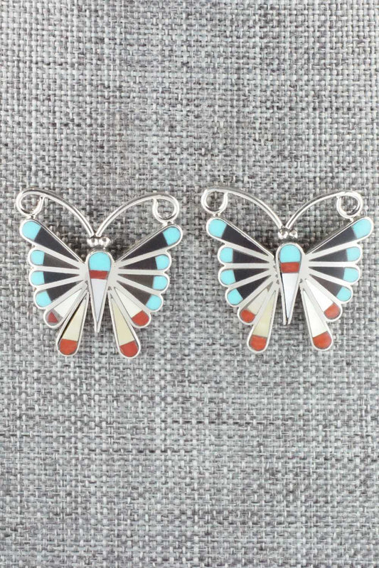 Multi Stone & Sterling Silver Inlay Earrings - Adrian Wallace